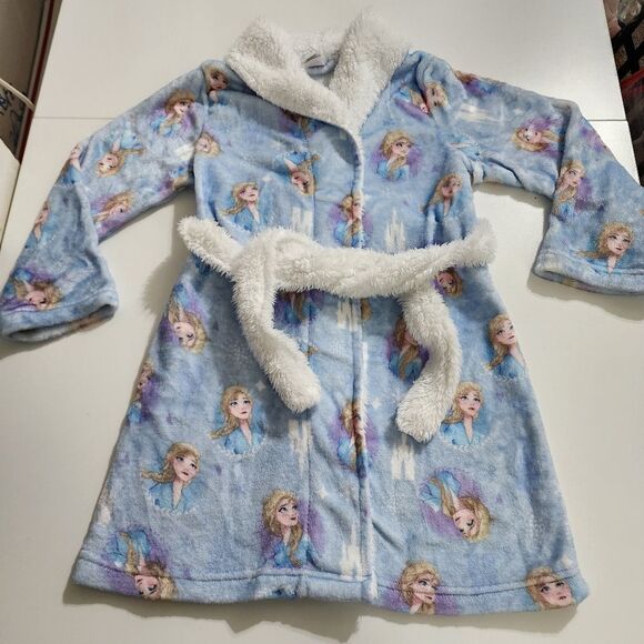 Girls Disney Frozen 2 Elsa Blue & White Plush Soft Fleece Pajamas Robe Size 6/6x - Picture 6 of 7